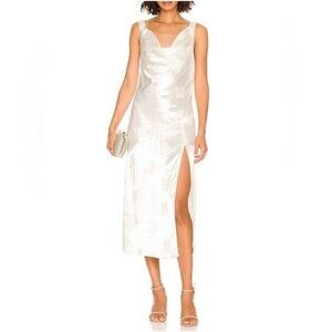 Majorelle x Revolve Ivory Averie Satin Jacquard Midi Dress Size Medium